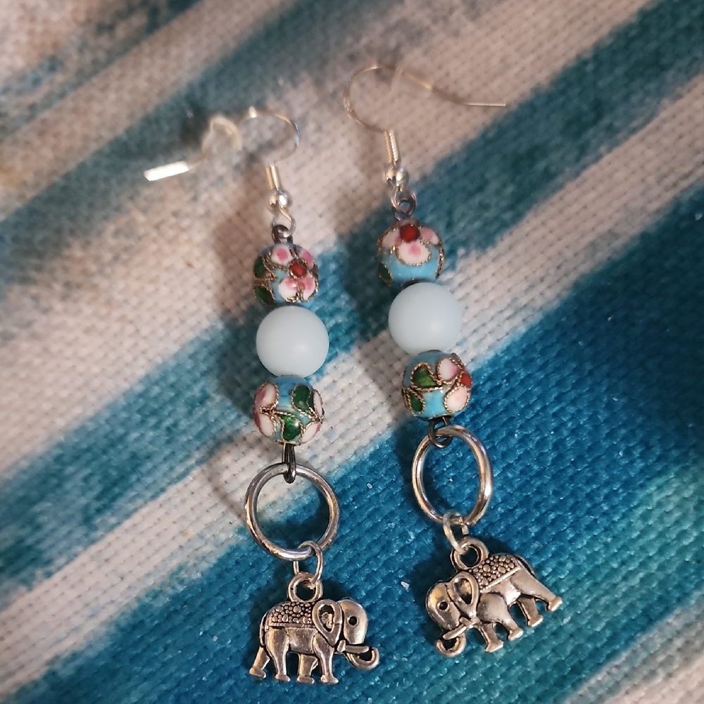 Floral Elephant Charm Earrings